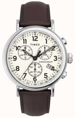 Timex Herren | Standardchrono | beiges Zifferblatt | braunes Leder TW2V27600