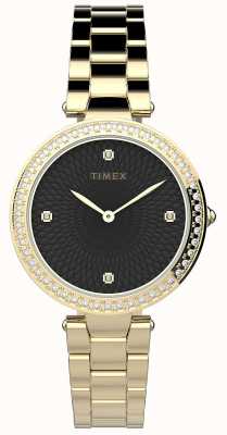 Timex Frau | mit Kristallen schmücken | schwarzes Zifferblatt | goldener Edelstahl TW2V24400