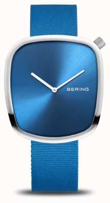 Bering Kiesel | poliertes Silber | blaues Zifferblatt | recyceltes blaues Band 18040-308