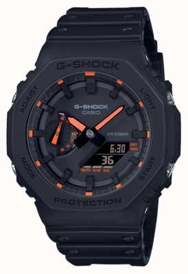 Casio Orangefarbene Details der G-Shock 2100 Utility Black Series GA-2100-1A4ER