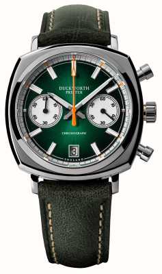 Duckworth Prestex Chronograph 42 (42 mm), grünes Zifferblatt mit Sonnenschliff / grünes Horween-Leder D550-04-E
