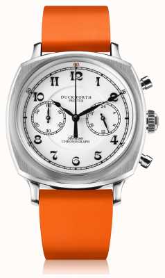Duckworth Prestex Bolton-Chronograph | weißes Zifferblatt | orangefarbenes Gummiband D531-02-OR