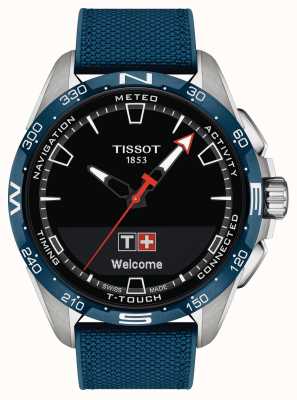 Tissot T-Touch Connect Solar-Titan (47,5 mm) schwarzes Zifferblatt / blaues synthetisches genarbtes Rindslederarmband T1214204705106