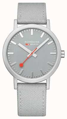 Mondaine Klassische 40 mm Uhr mit schönem grauen Textilarmband A660.30360.80SBH