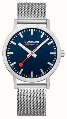 Mondaine Klassische 40-mm-Armbanduhr aus Stahl mit blauem Zifferblatt A660.30360.40SBJ