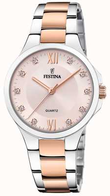 estina Damen rose-pltd. Uhr mit cz-Set und Stahlarmband F20612/2