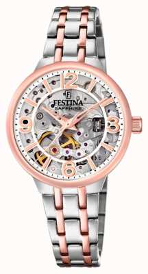 Festina Damen-Automatikuhr mit rosafarbenem Skelett und Armband F20615/1