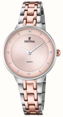 Festina Damen rose-plt. Uhr mit cz-Sets und Stahlarmband F20626/2