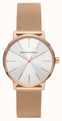 Armani Exchange Damen | silbernes Zifferblatt | Mesh-Armband aus roségoldenem Stahl AX5573
