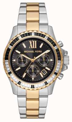 Michael Kors Everest zweifarbige Uhr mit schwarzer und weißer Kristalllünette MK7209