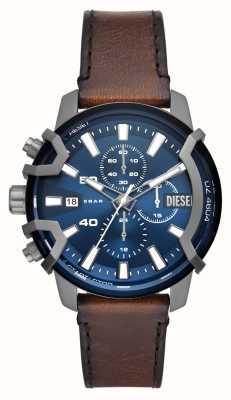 Diesel Uhr mit braunem Lederarmband und blauem Zifferblatt DZ4604