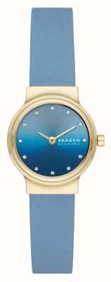 Skagen Freja lille Uhr aus hellblauem Leder mit goldfarbenem Gehäuse SKW3059