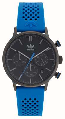 Adidas Code eins chrono | schwarzes Zifferblatt | blaues Silikonarmband AOSY22015